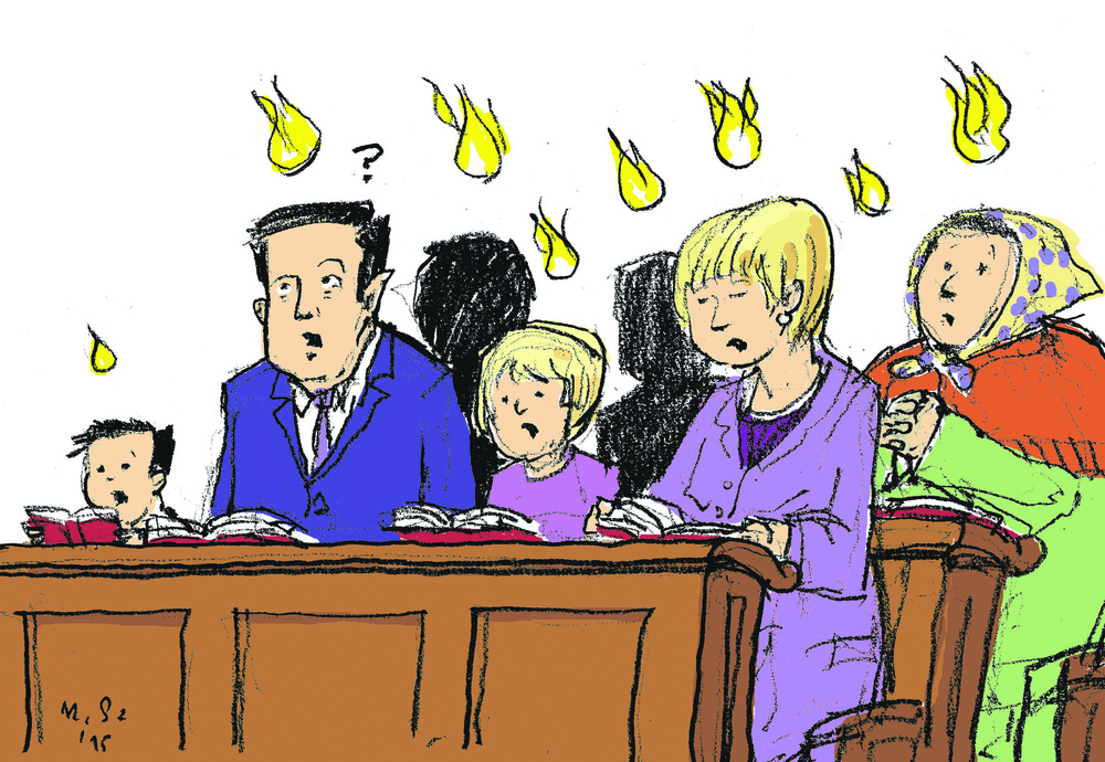 Cartoon - die Gemeinde singt die Pfingssequenz